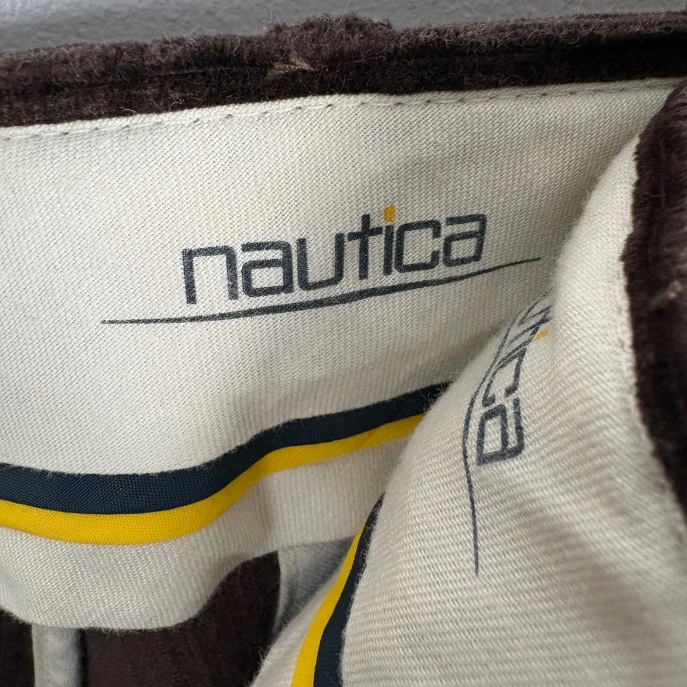 Vintage Nautica Mens Brown Corduroy Pleated Pants‎ Relaxed Fit Classic